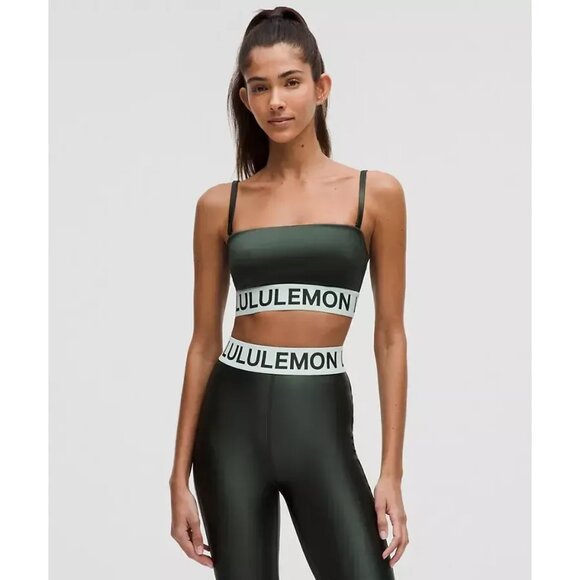 Lululemon Satin Shine Logo Train Bra For A/B Cups Rainforest Green Size M - Picture 3 of 4